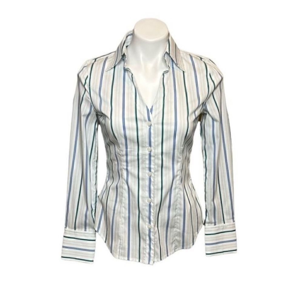 Express NWT white and blue striped fitted long sleeve button up size XS
